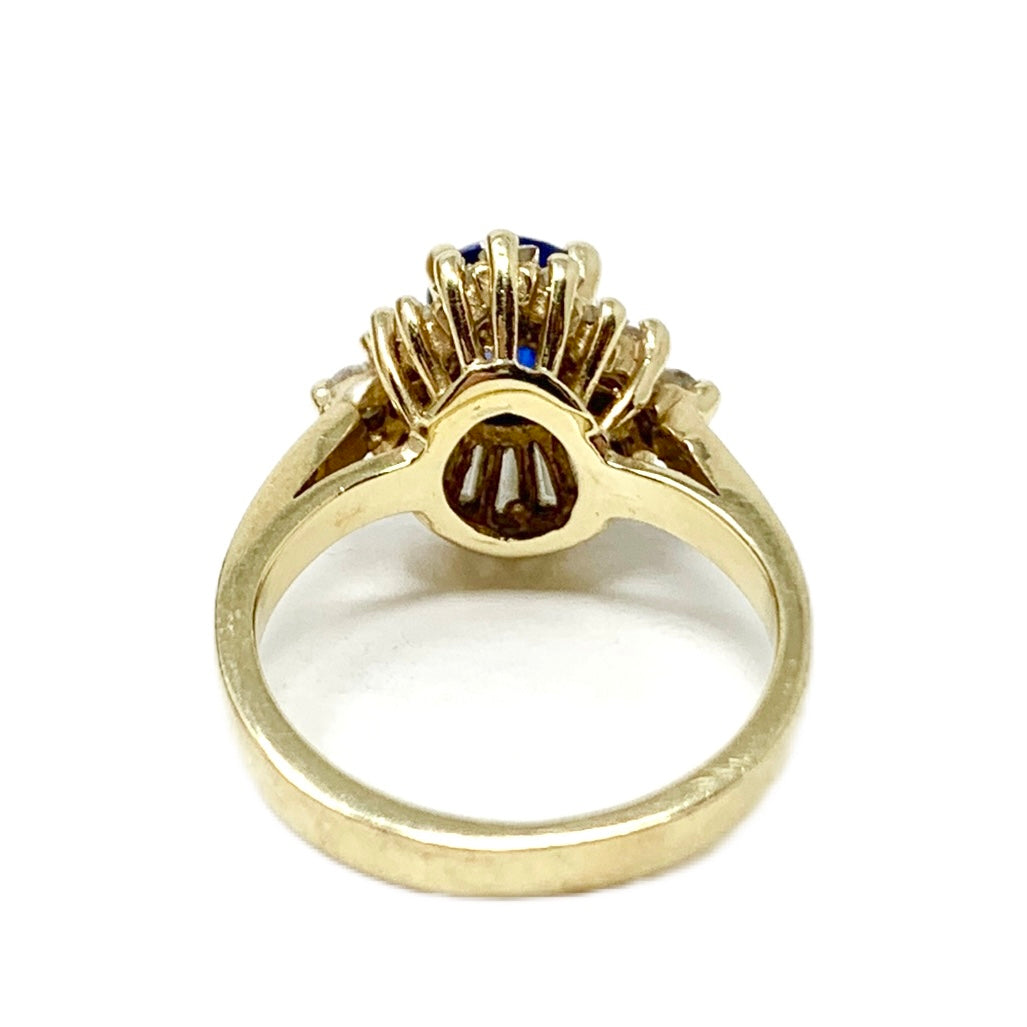 14K Gold Pear Blue Sapphire & Diamond Cocktail Ring