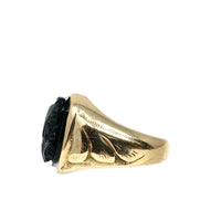 10K Gold Vintage Black Knight Shield Cameo Ring