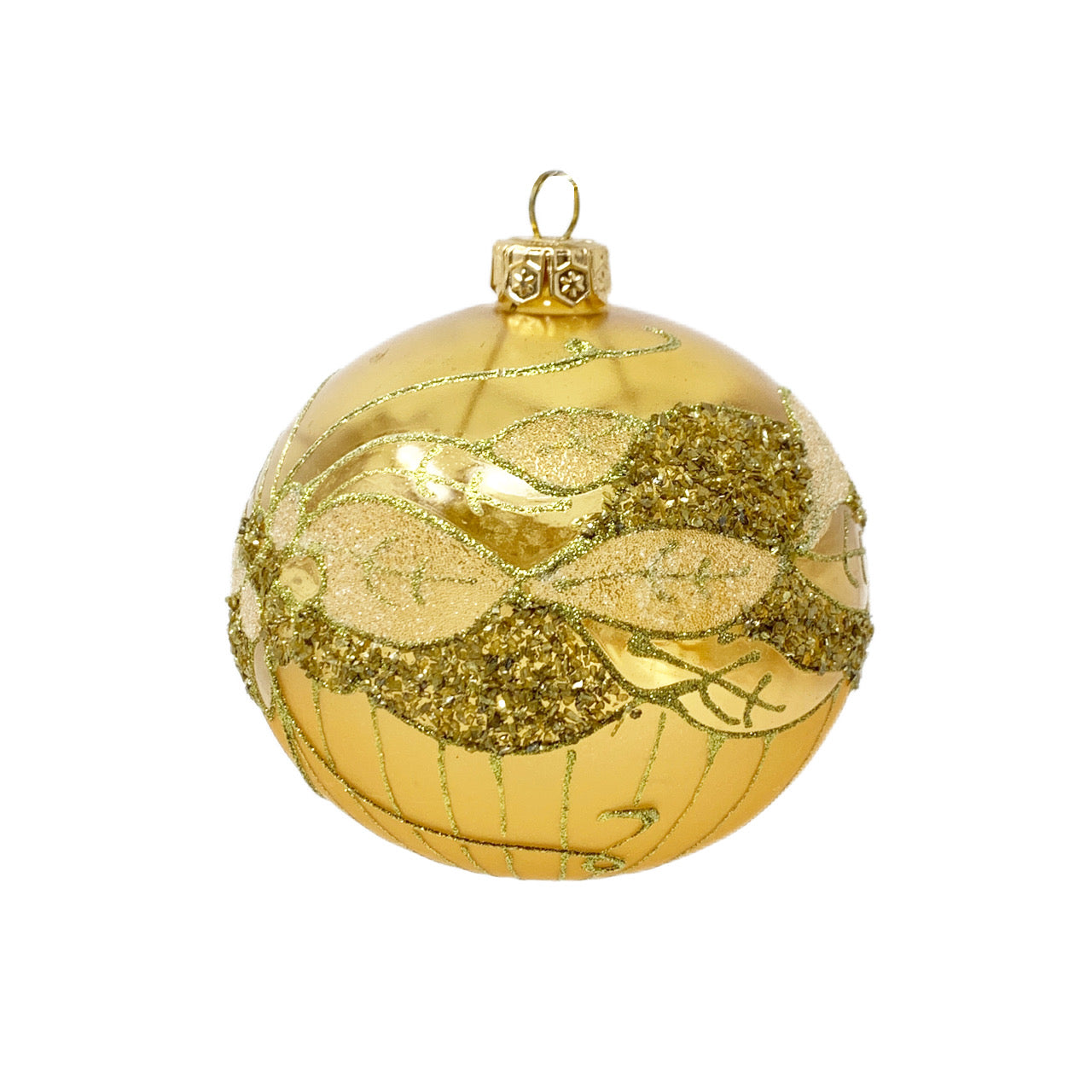 Vintage Gold Glitter/ Frosted Glass Ornament