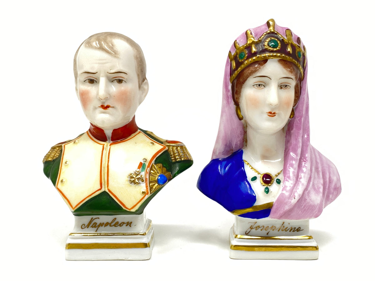 Napoleon & Josephine Pair of Miniature European Chelsea Porcelain Busts