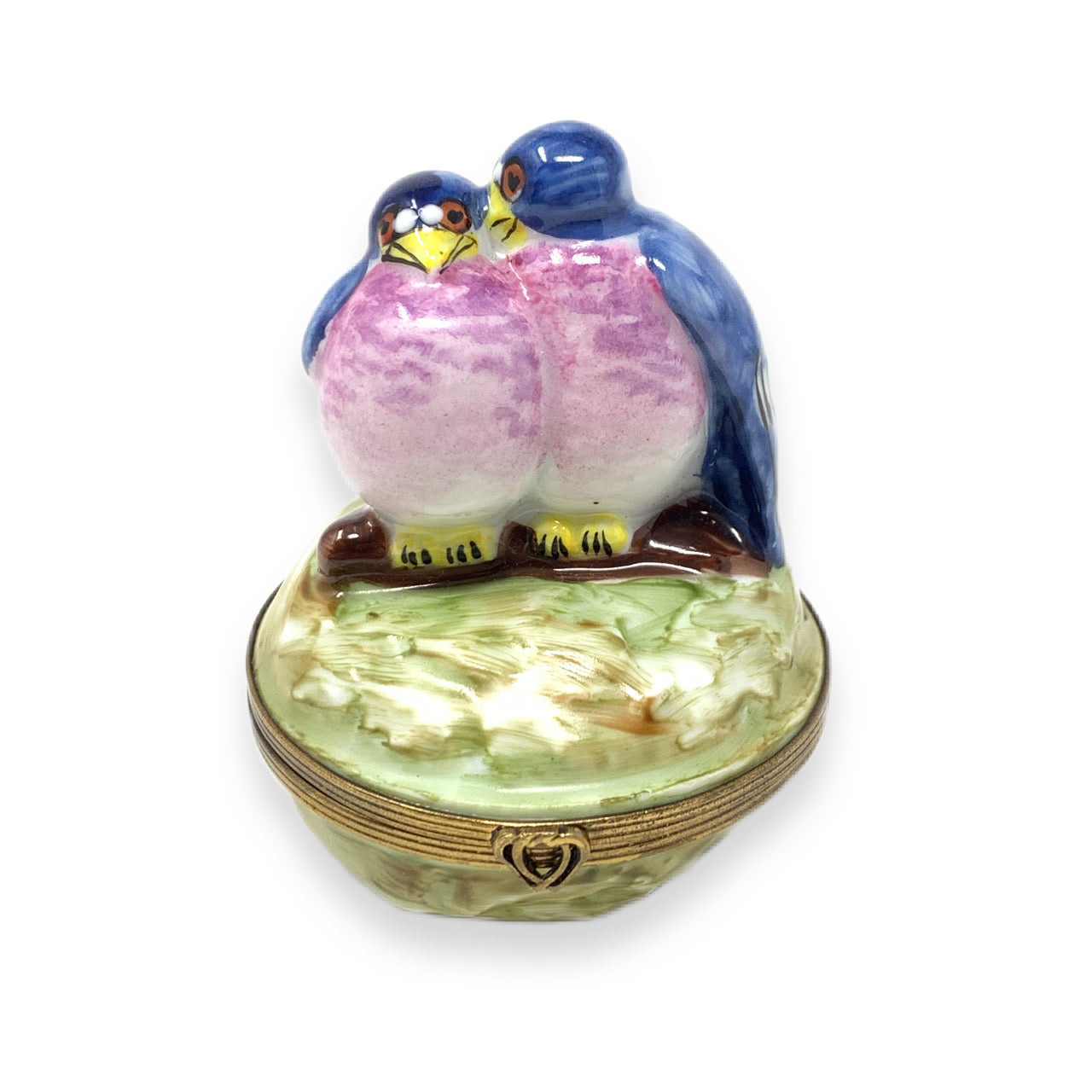 Limoges By E.A. Hand Decorated Blue Birds on a Nest Trinket Box