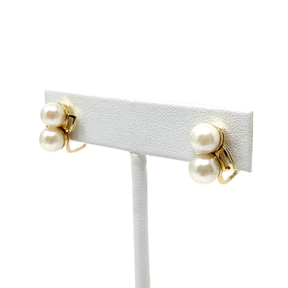 14K Gold Double Pearl Screw-back Clip-on Earrings