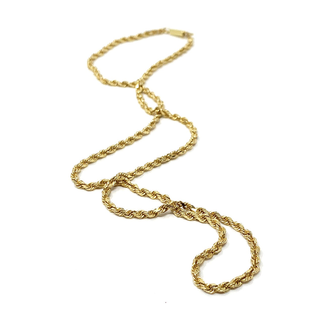 18K Gold 3mm Diamond Cut Rope Necklace W/ Safety