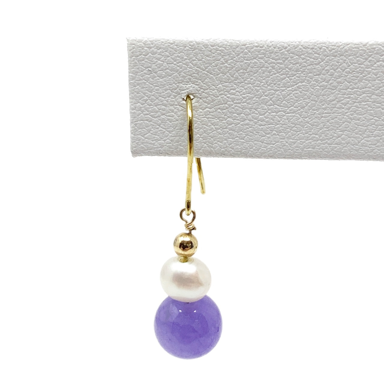 14K Gold Pearl & Purple Jade Drop Earrings
