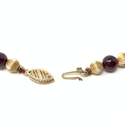 14K Gold Garnet Bead Necklace & Earring Set