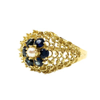 18K Pearl & Sapphire Filigree Halo Ring