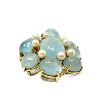 14K Gold Aquamarine Cabochon & Pearl Pendant