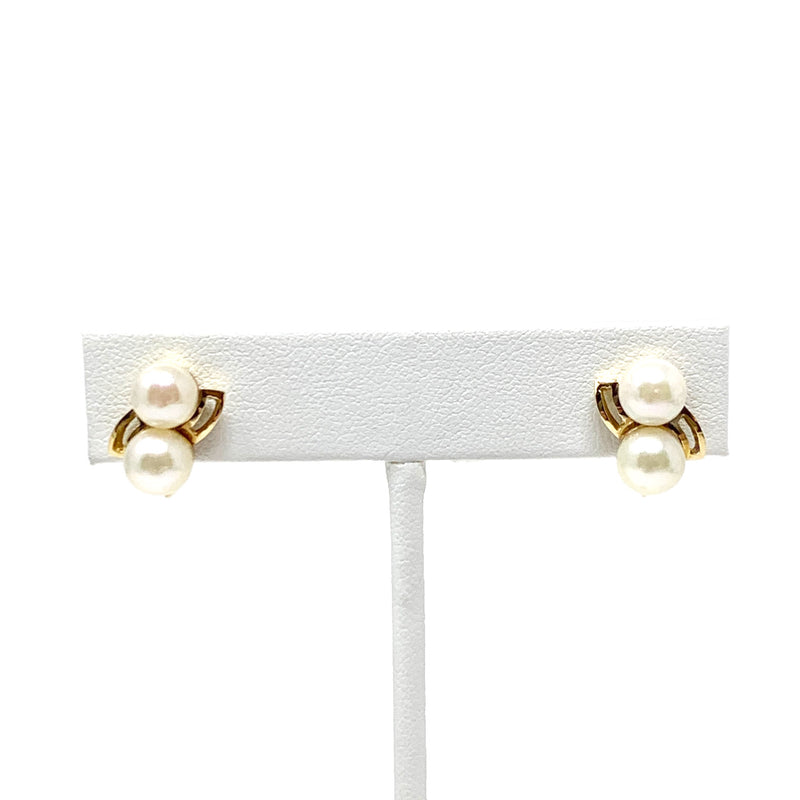 14K Gold Double Pearl Screw-back Clip-on Earrings