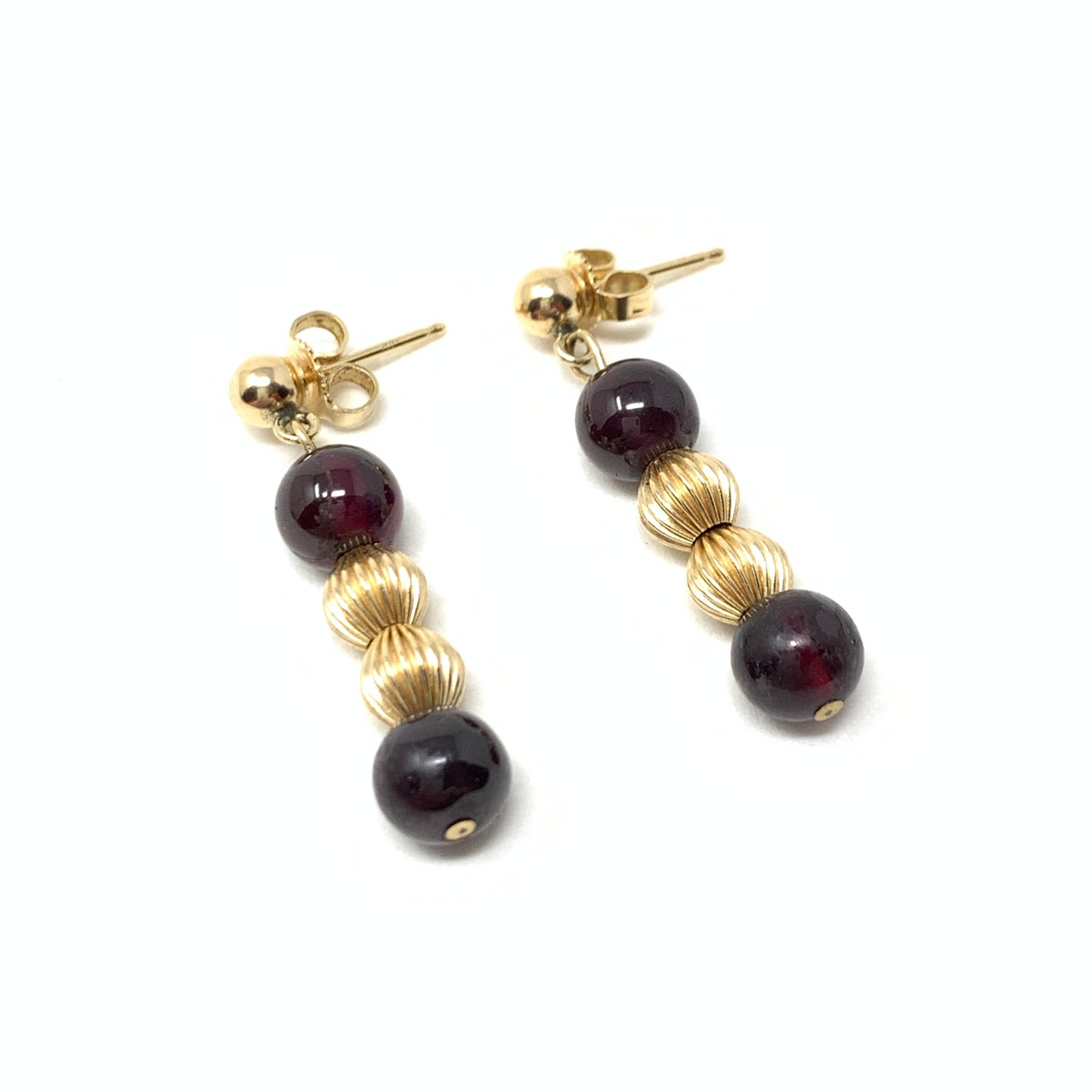 14K Gold Garnet Bead Necklace & Earring Set