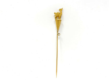 14K Antique Camel Stick/Lapel Pin W/ Pocket Watch Chain Bezel 6.73g