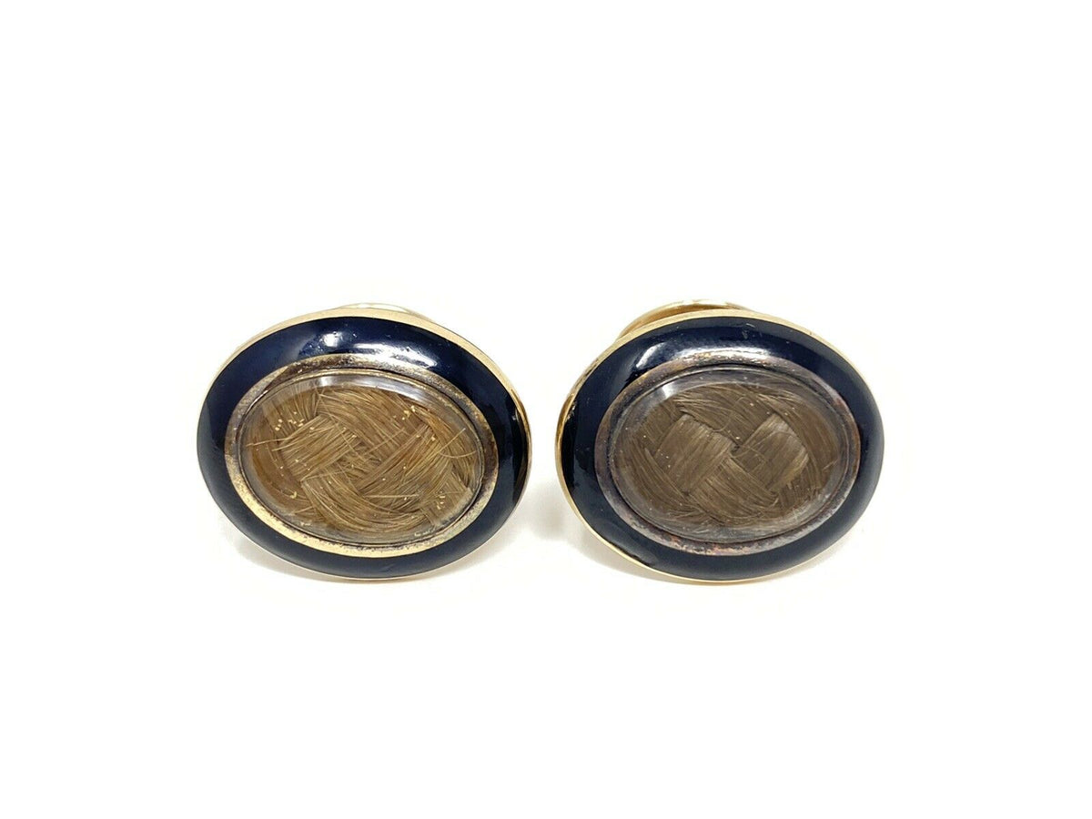 Antique Victorian 14K Mourning Woven Hair Cufflinks