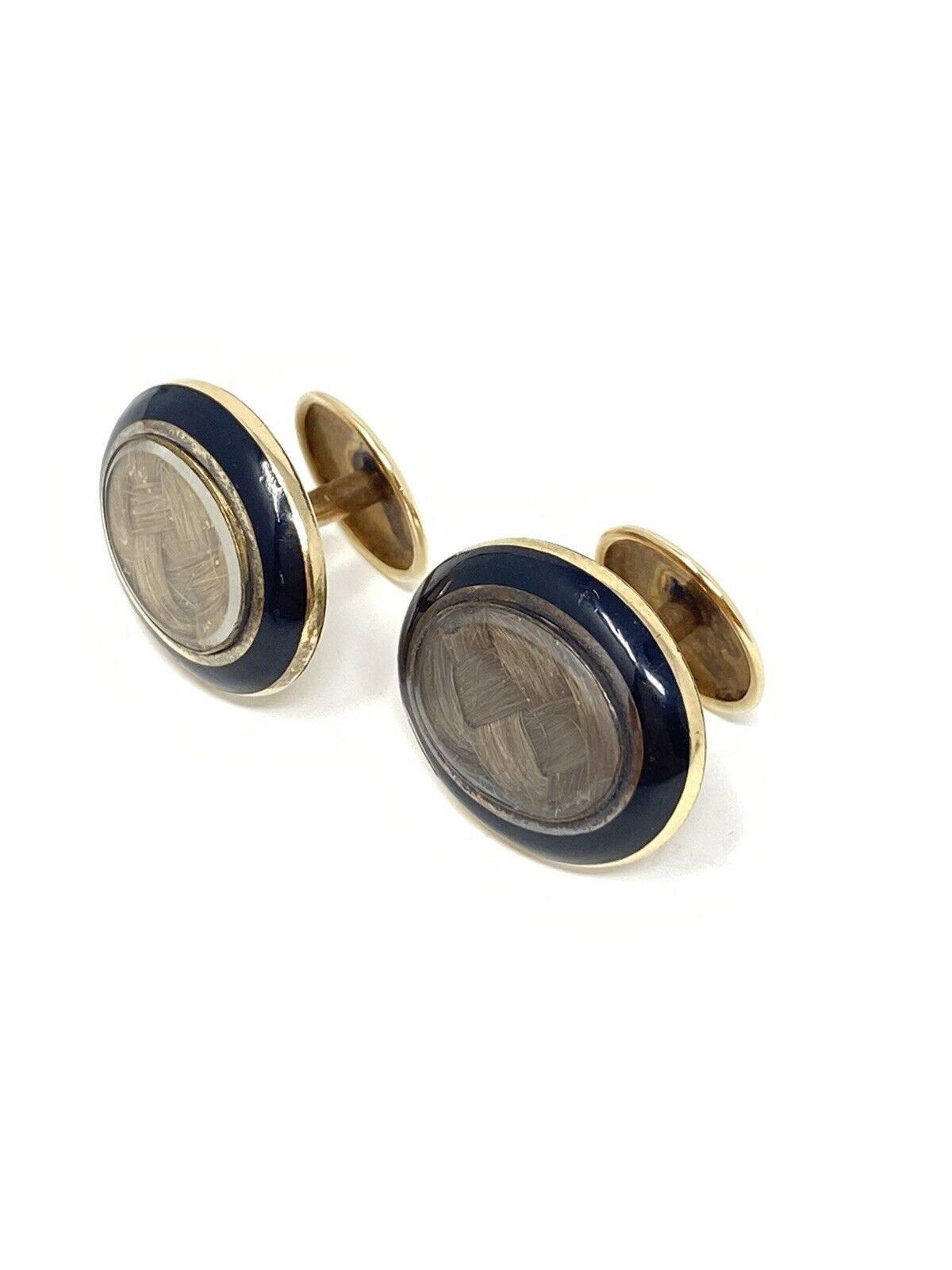 Antique Victorian 14K Mourning Woven Hair Cufflinks