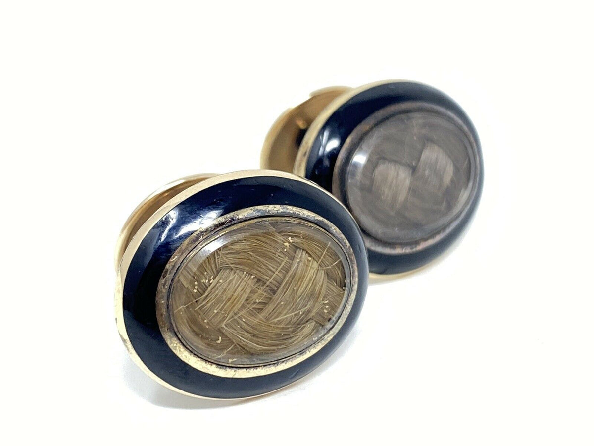 Antique Victorian 14K Mourning Woven Hair Cufflinks