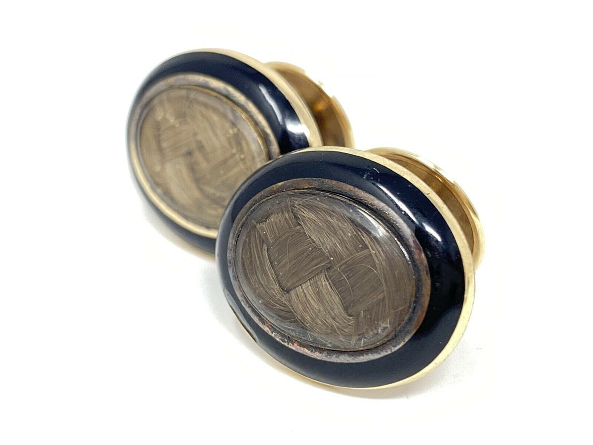 Antique Victorian 14K Mourning Woven Hair Cufflinks