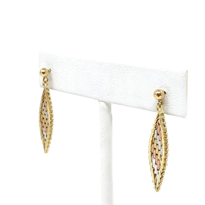 14K Tri-Gold Drop Earrings